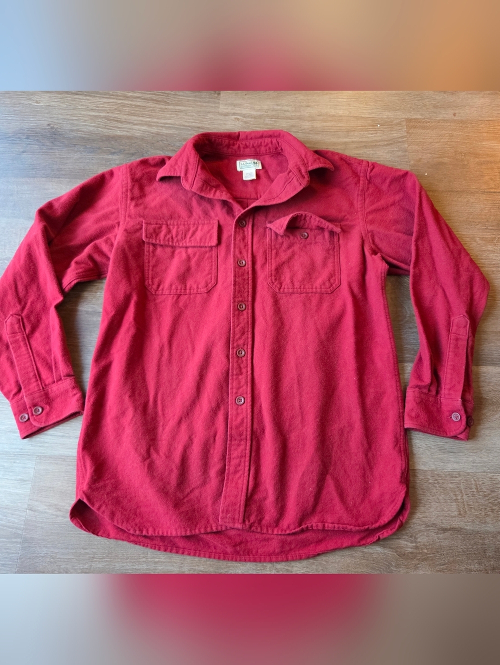 LL Bean Shirt Mens M Regular Red Chamois Button Up Long Sleeve Heavy Shacket